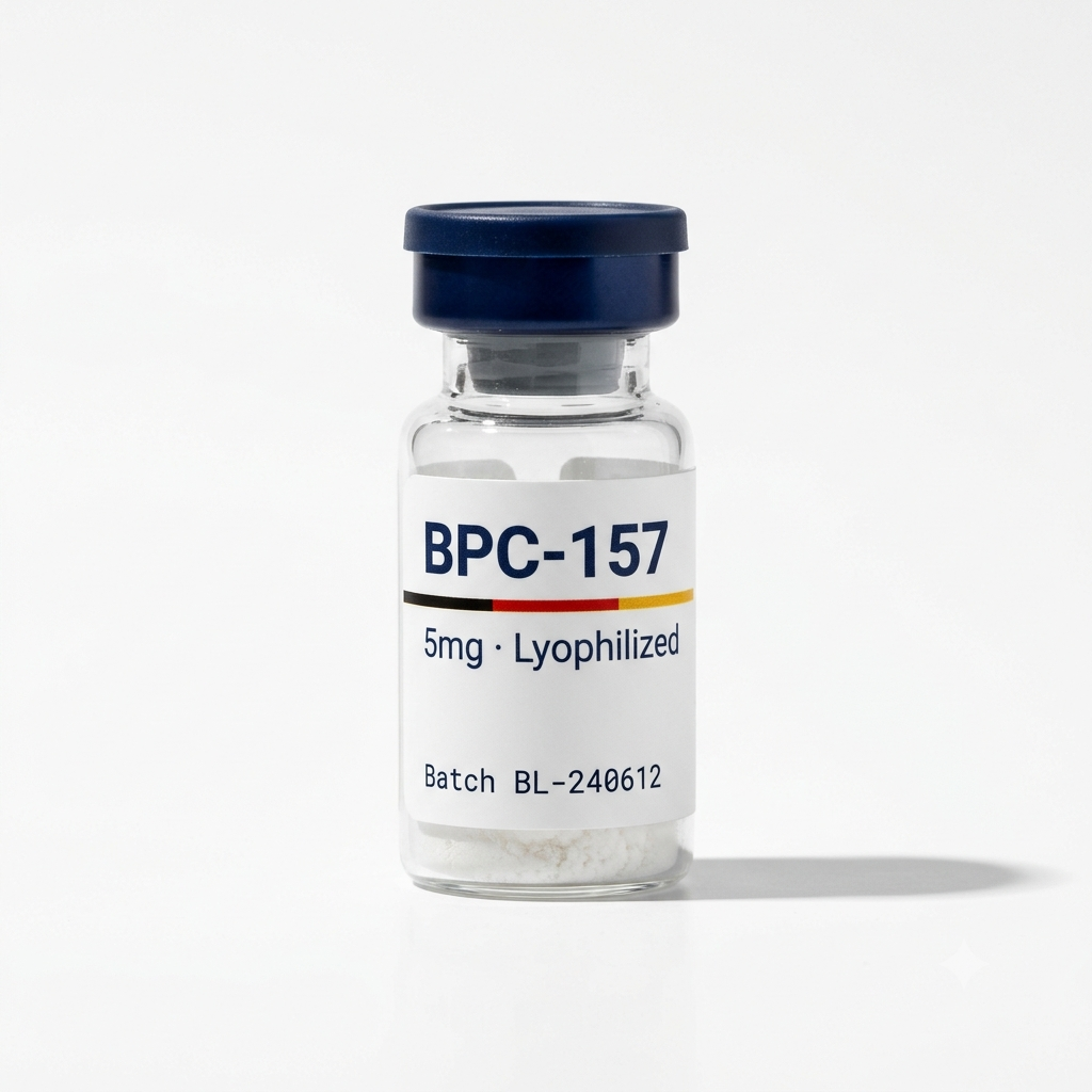 BPC-157 5mg lyophilized research peptide vial, BavariaLab GmbH batch BL-240612